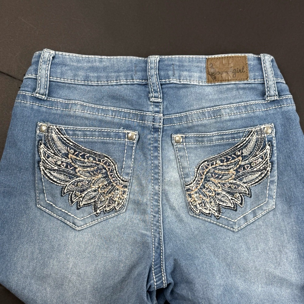 Y2K Angel Wing Bling Pocket Bootcut Jean Jr Women 1 x 32" Rhinestone Western